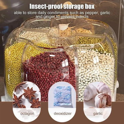 360° Rotating Grain Dispenser Cereals Rice Barrels Separated Jars Sealed Insectproof Rice Tank Container Kitchen Storage Boxes