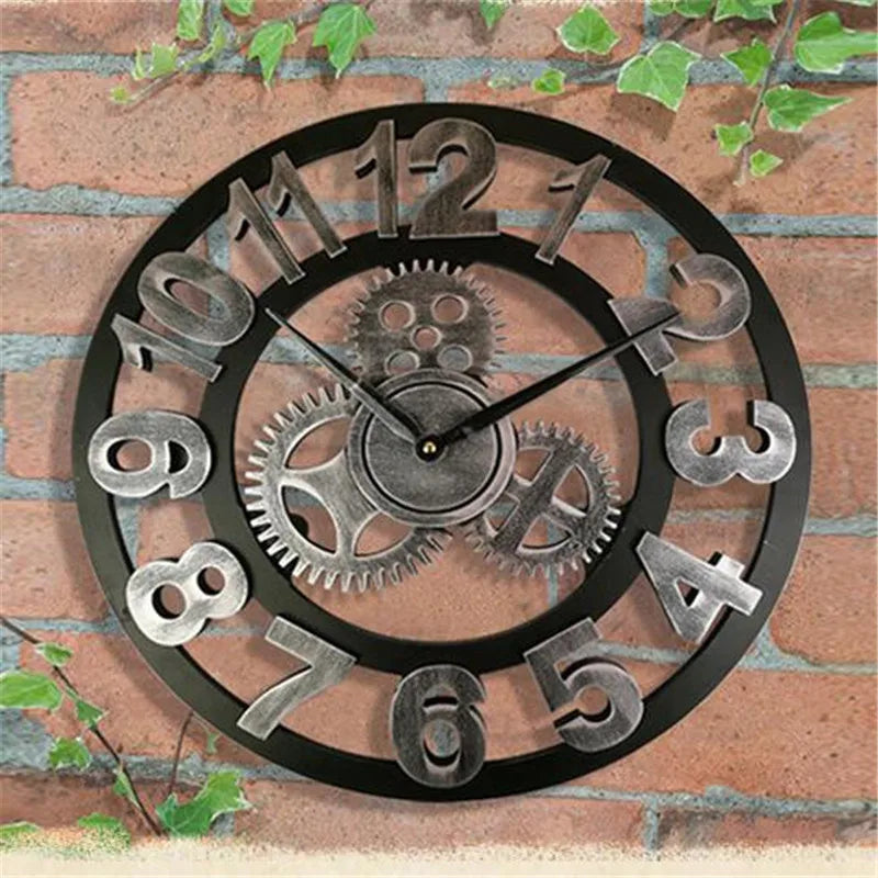 Retro Industrial Style Wall Clock European Wood Home Wall Watch Decorative For Living Room Office Bar Wall Art Decor Horologe