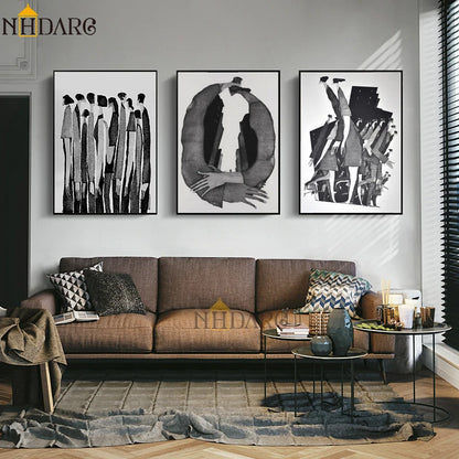 Modern Nordic Black White Abstract Characters Fashion Poster Painting Canvas Print Art Wall Picture Porch Living Room Home Decor