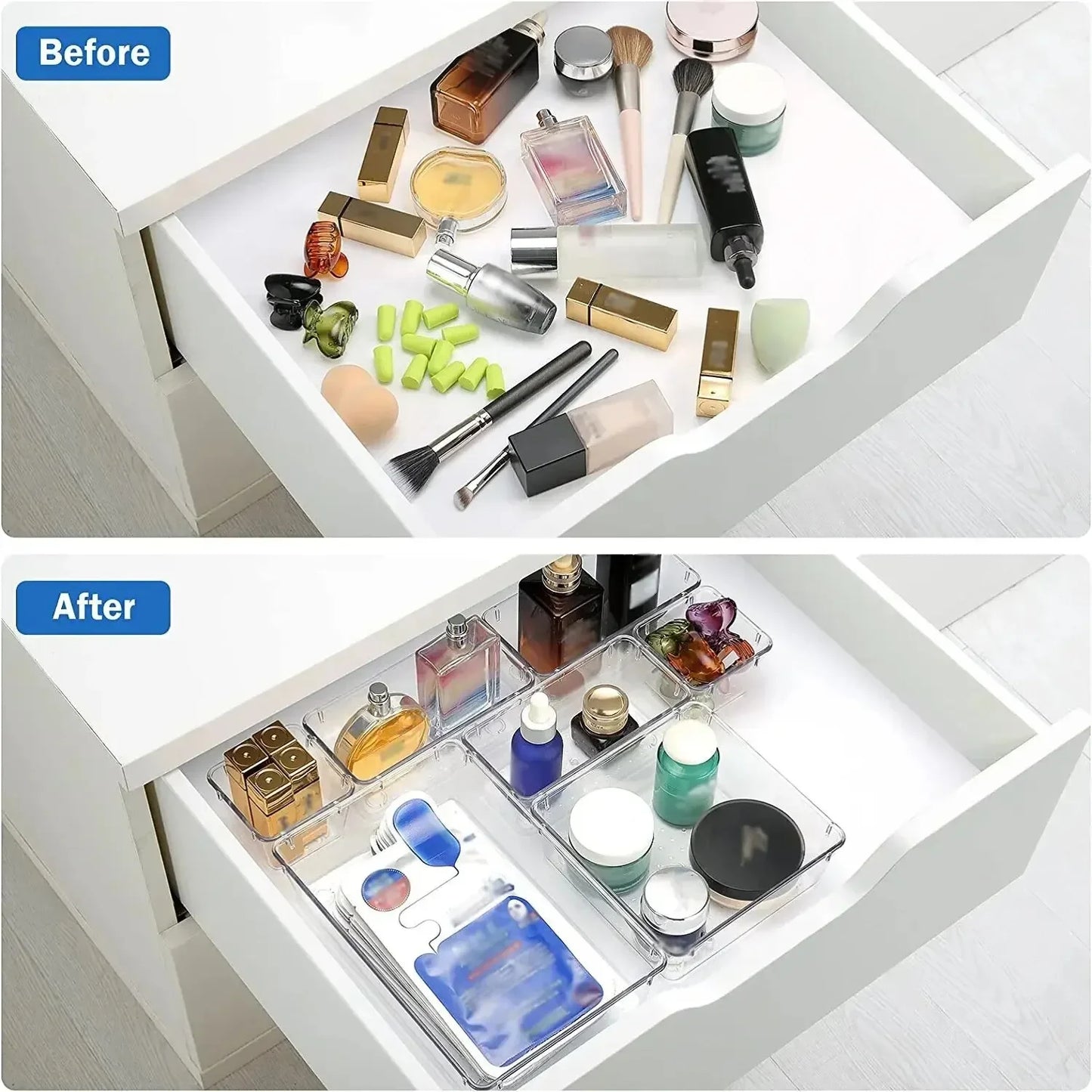 4/8/13/25Pcs Clear Drawer Organizers Set Clear Desk Dividers Bin Sundries Organizer Office Desk Storage Box for Makeup Jewelries