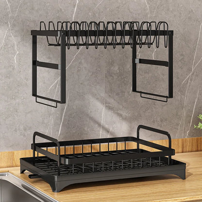 Double-layer Kitchen Dish Bowl Drying Rack with Drainboard Dish Racks With Chopstick Cage Tableware Organizer Basket drain