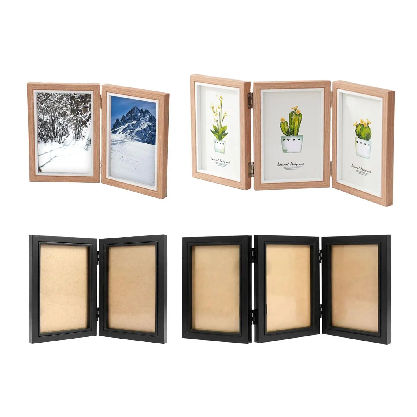 Hinged Photo Frame with Shatter Resistant Cover Folding Wood Picture Frame 4x6 for Desk Table Hallway Bedroom Family Lover Gift