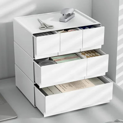 Stackable White Storage Drawer Desktop Storage Box for Office Home Cosmetic Stationery Organizer Home Desk Supplies Organizer