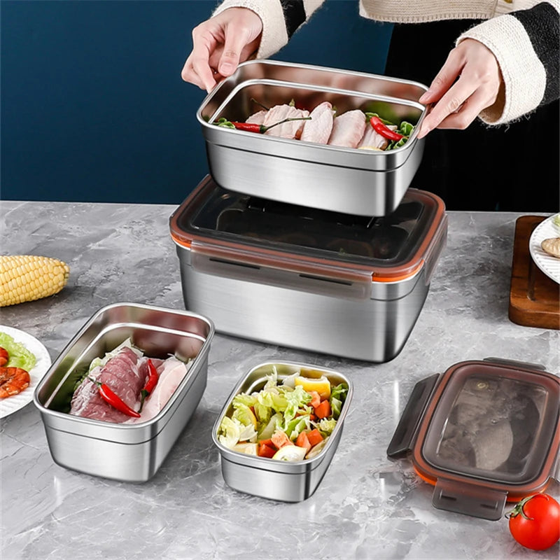 304 Stainless Steel Kitchen Fresh-Keeping Box Bento Lunch Box Portable Sealed Food Storage Containers for Work Picnic Tableware