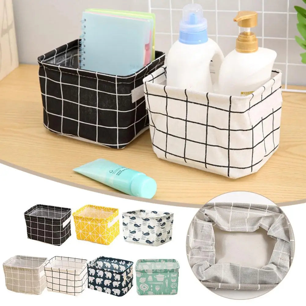 Foldable Desktop Storage Box Fabric Bedroom Storage Basket Underwear Cosmetic Jewelry Organizer Office Stationery Organizer