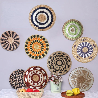 1pc Nordic Style Combination Wall Decoration Rattan Woven Grass Weaving Round Plate For Home Decoration Bedroom Background Decor