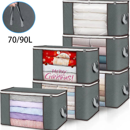 70/90L Large Capacity Clothes Storage Bag Foldable Blanket Storage Containers for Organizing Bedroom Closet