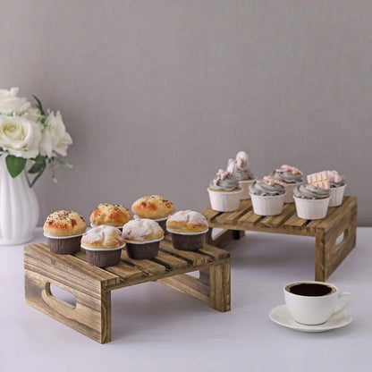 Rustic Wood Cupcake Display Riser Stand For Dessert Cupcake Buffet Cake Wedding Birthday Food Display Riser With Handles