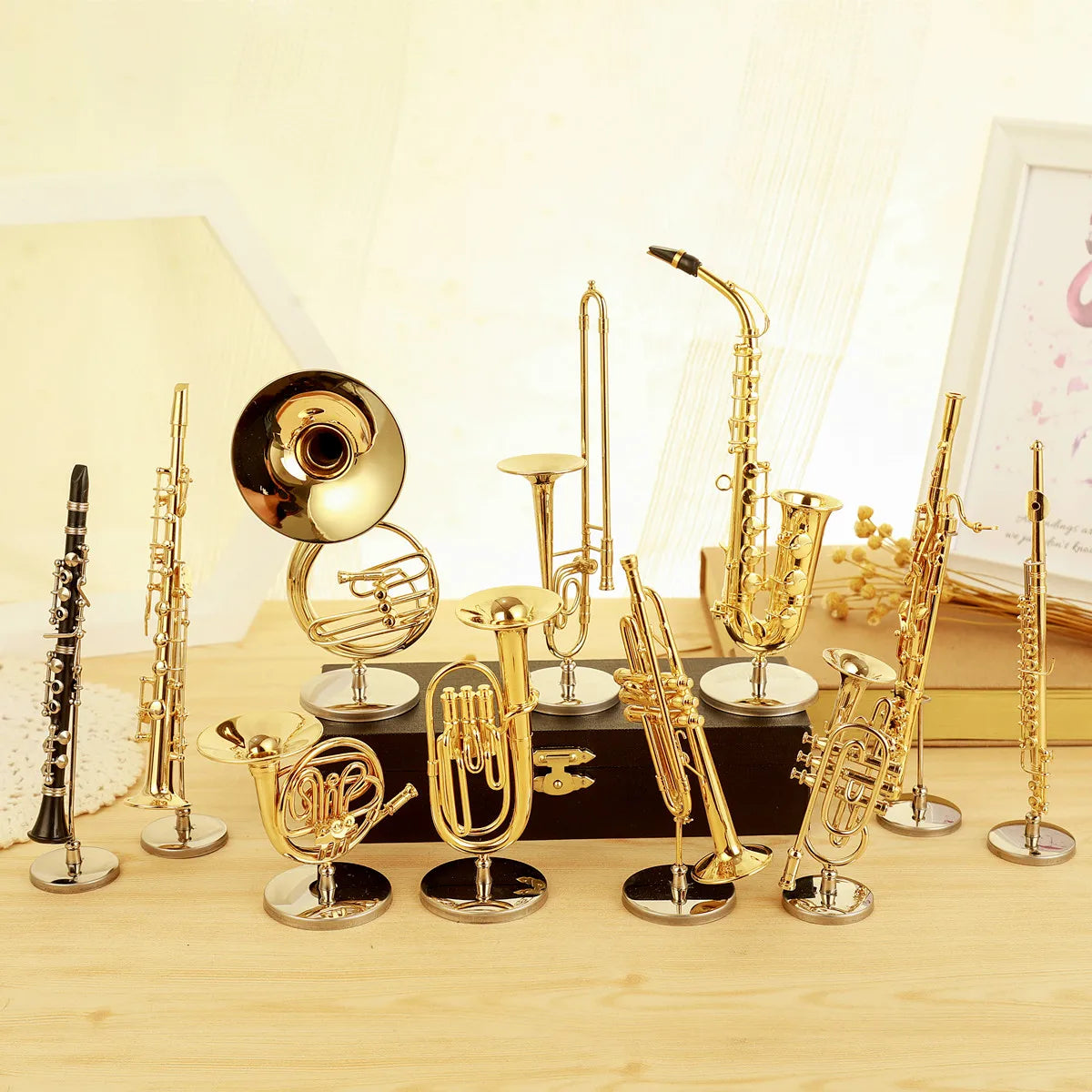 Miniature Saxophone Trumpet Trombone French Horn Model Mini Flute Clarinet Mini Musical Instrument Display Decorative Ornaments