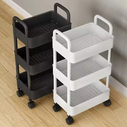 Trolley Organizer Auxiliary Cart Kitchen Furniture Cabinet Storage Rack Mobile Plastic Bookshelf Vegetable Basket Rack Storage