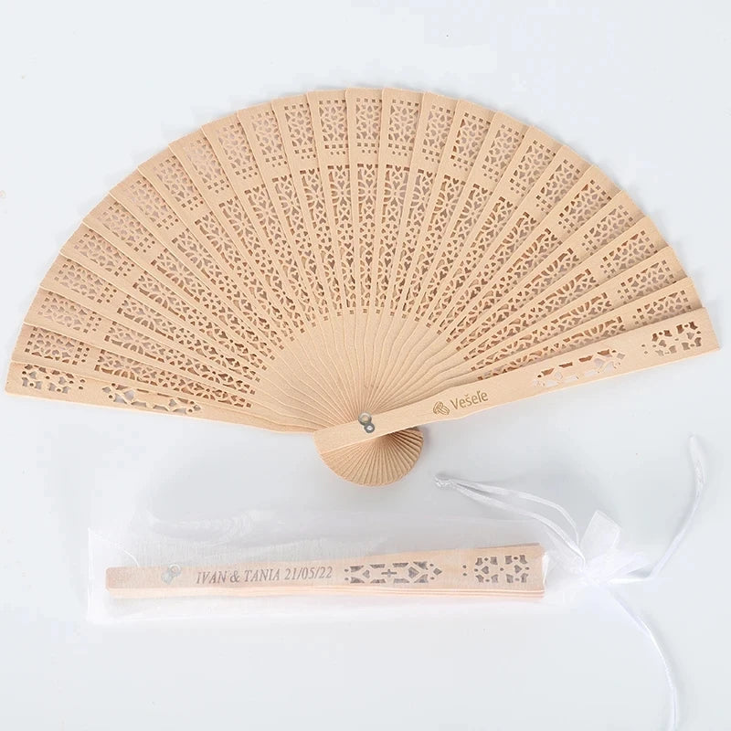 20/60 Pcs of Personalized Carved Wood Wedding Fans, Wedding Gifts For Guests,  With organza bag, mariage abanicos para boda