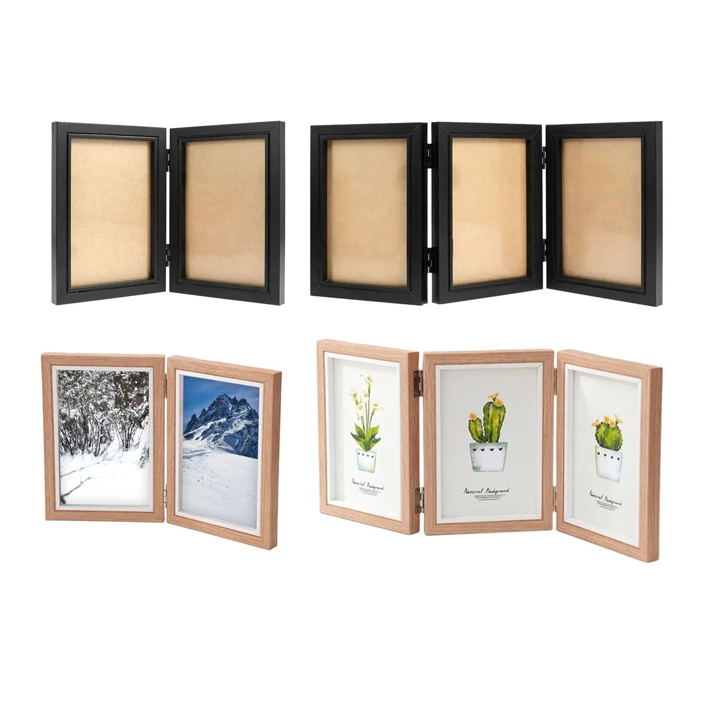 Hinged Photo Frame with Shatter Resistant Cover Folding Wood Picture Frame 4x6 for Desk Table Hallway Bedroom Family Lover Gift