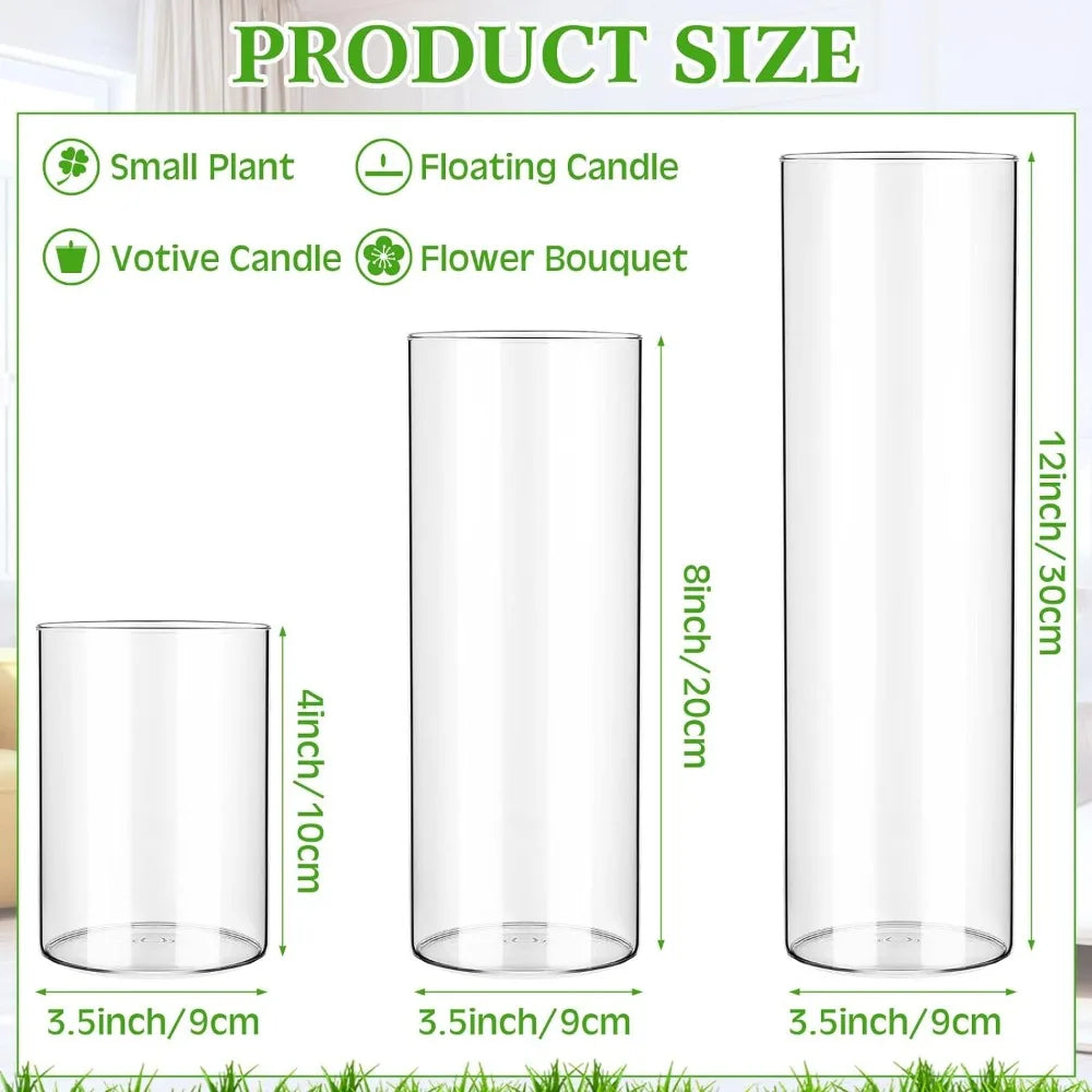 24 Pcs Glass Cylinder Vase 4, 8, 12 Inch Clear Flower Vase Wedding Centerpieces Vases for Formal Dinners Party Event Rustic Home