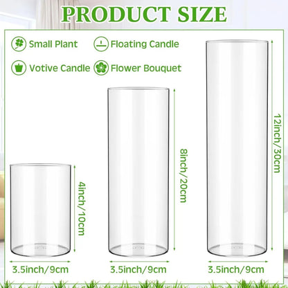 24 Pcs Glass Cylinder Vase 4, 8, 12 Inch Clear Flower Vase Wedding Centerpieces Vases for Formal Dinners Party Event Rustic Home