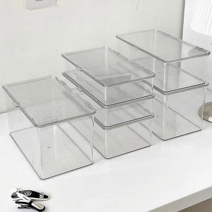 Desktop Storage Box Transparent PET Desk Stationery Hand Account Storage Box Large Capacity Drawer Cosmetic Organizer