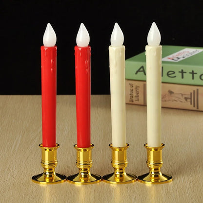 2pcs Traditional Shape Taper Standard Candle Holders Plastic Candlestick Electronic Candles Wedding Dinner Home Decoration