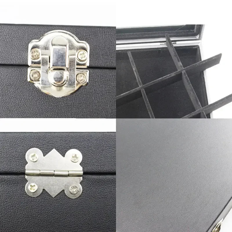 Hard Balck PU Jewelry Box With Glass Cover Storage Ring Earring Bracelet Necklace Display Organizer Storage Case Box