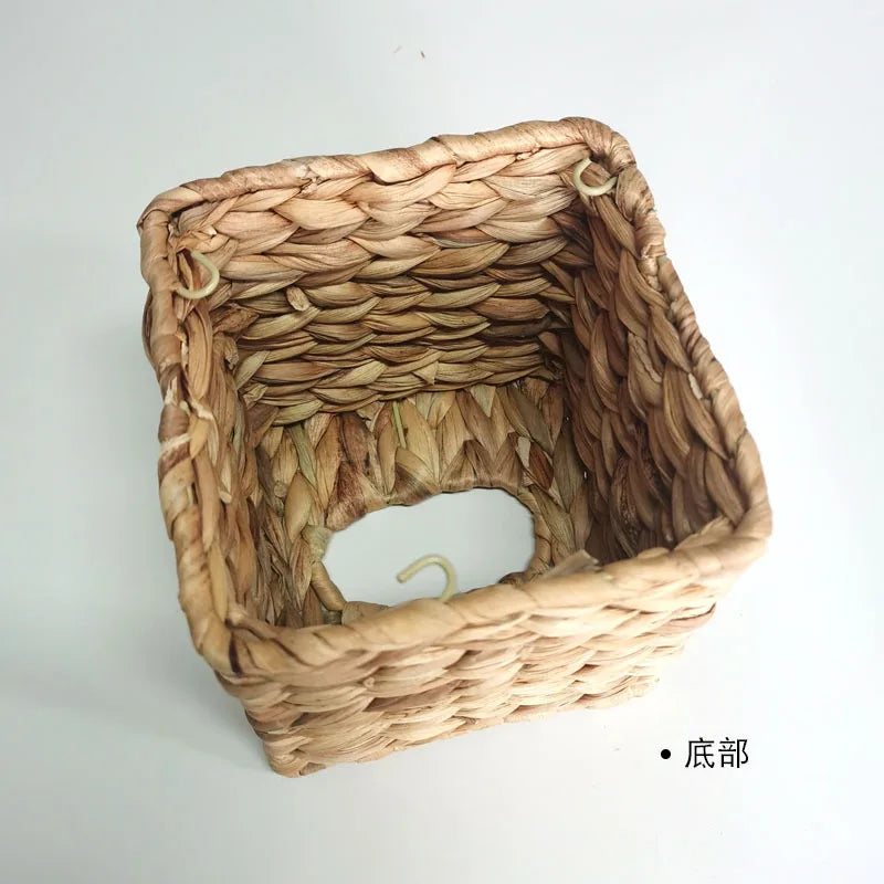 Water Hyacinth Woven Tissue Box Rattan Woven Lid Sanitary Paper Box Household Living Room Pumping Paper Box Storage