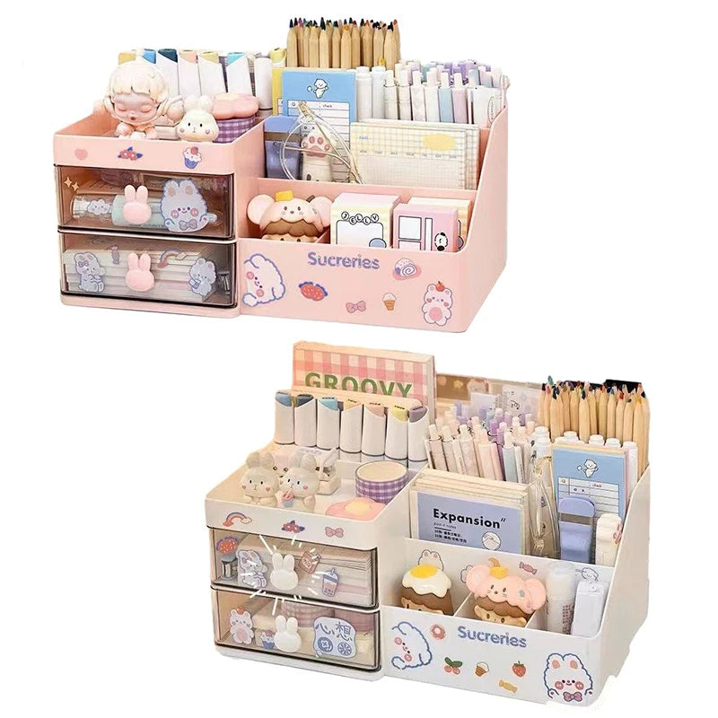 Desktop Cosmetic Storage Box Organizer Drawer Office Storage Rack Stationery Desk Pen Holder Bunny Drawer Organizer Cute Kawaii