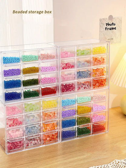 Beads Storage Box DIY Material Hand-Stringed Loose Beads Jewelry Ring Box Drawer Transparent Nail Art Decoration Storage Box